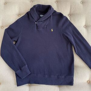 Polo Ralph Lauren Navy Blue Shawl Collar Cotton Pullover Shirt L